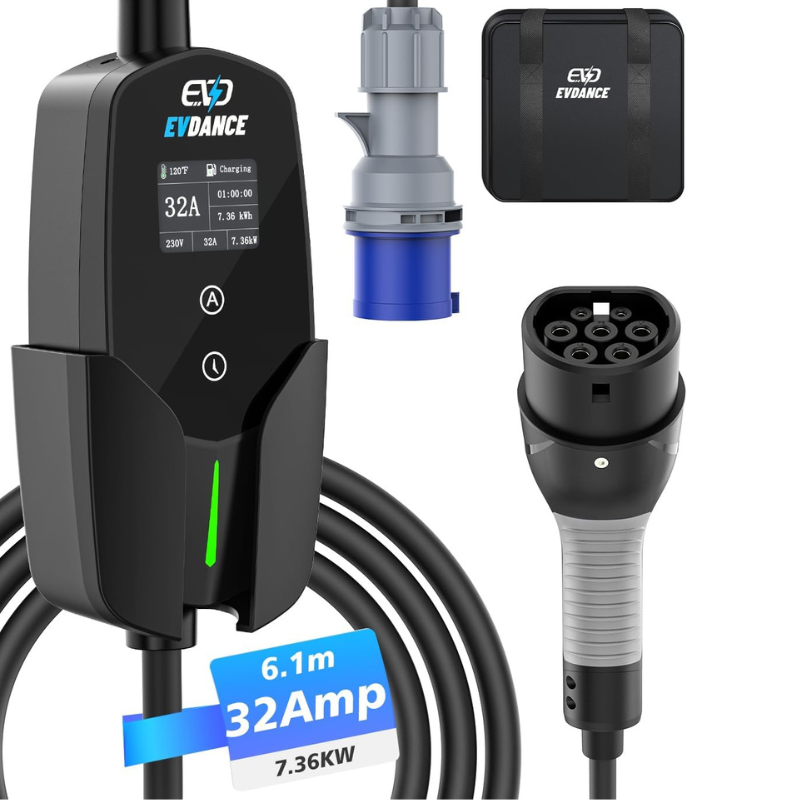 EVDANCE 32A Type 2 EV Charger  - Portable Ev Charger 32A Type 2 Cee Plug recension och pris