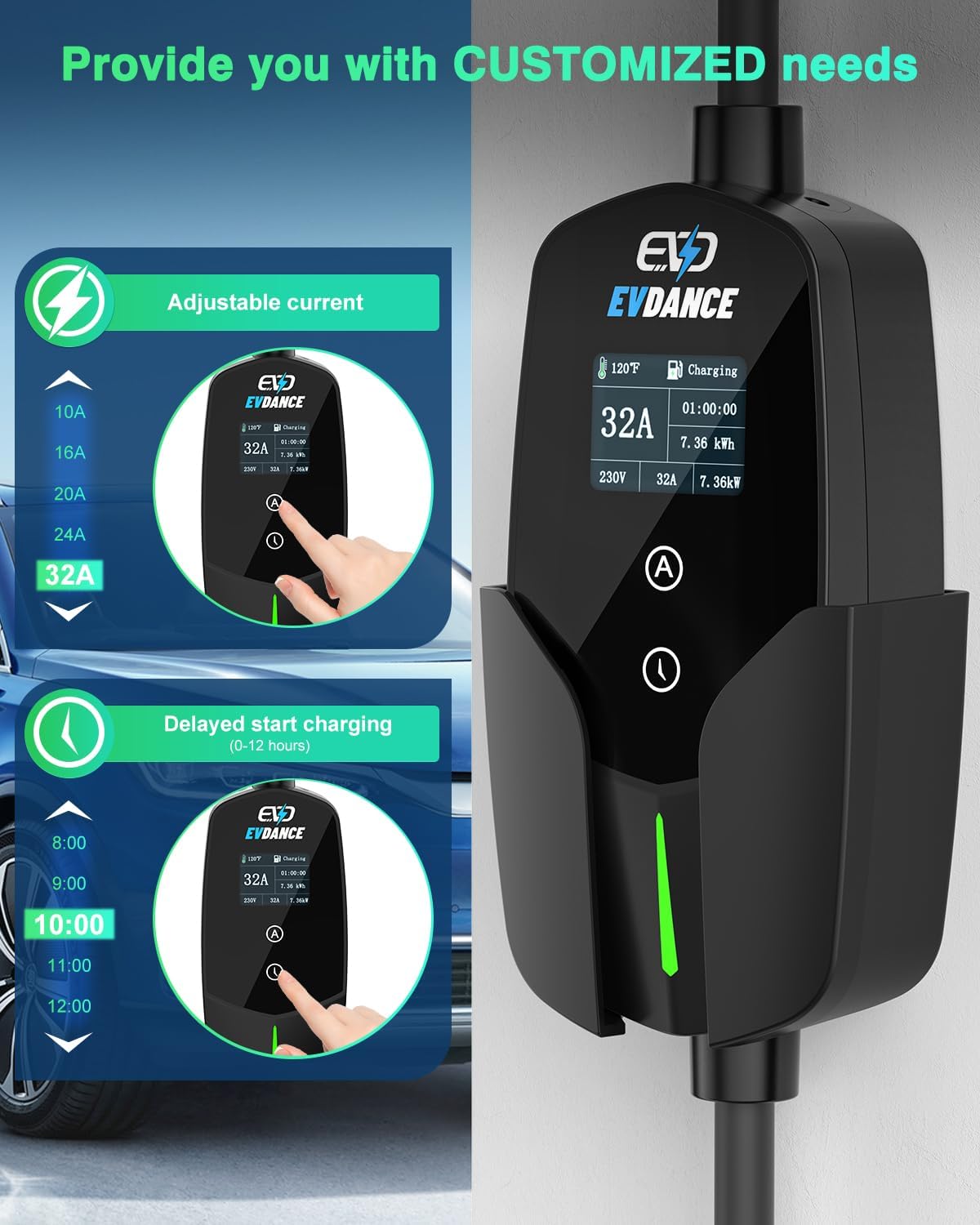 EVDANCE 32A Type 2 EV Charger  - Portable Ev Charger 32A Type 2 Cee Plug recension och pris